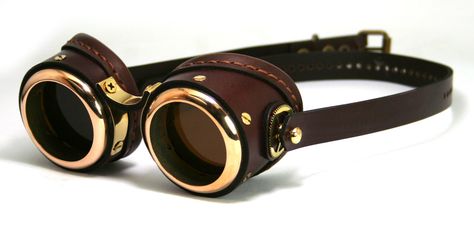 Brass Goggles (brown leather, polished brass) by AmbassadorMann on DeviantArt Wall E Costume, Accessories Steampunk, Knight Female, Stud Outfits, Steampunk Glasses, Steampunk Men, Steampunk Leather, Steampunk House, Steampunk Goggles