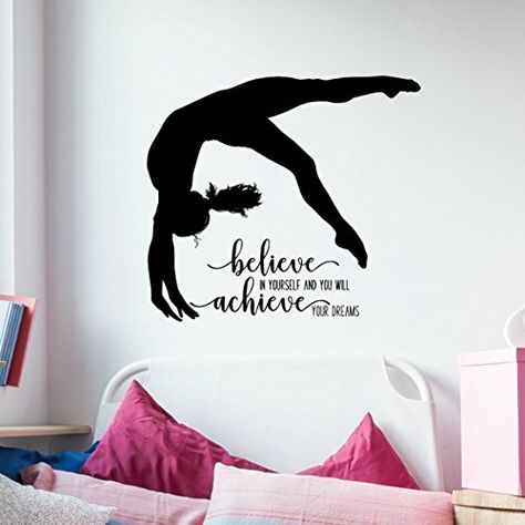 Kids Sports Bedroom, Gymnastics Room Decor, Gymnastics Bedroom, Black Gymnast, Gymnastics Wall Art, Dance Studio Decor, Gymnastics Room, Vinyl Room, Inspirational Quotes For Girls