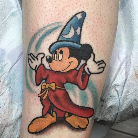 Fantasia Tattoo, Sleeping Beauty Tattoo, Calvin And Hobbes Tattoo, Tinker Bell Tattoo, Disney Stitch Tattoo, Disney Inspired Tattoos, Fandom Tattoos, Mickey Tattoo, Mickey Mouse Tattoo