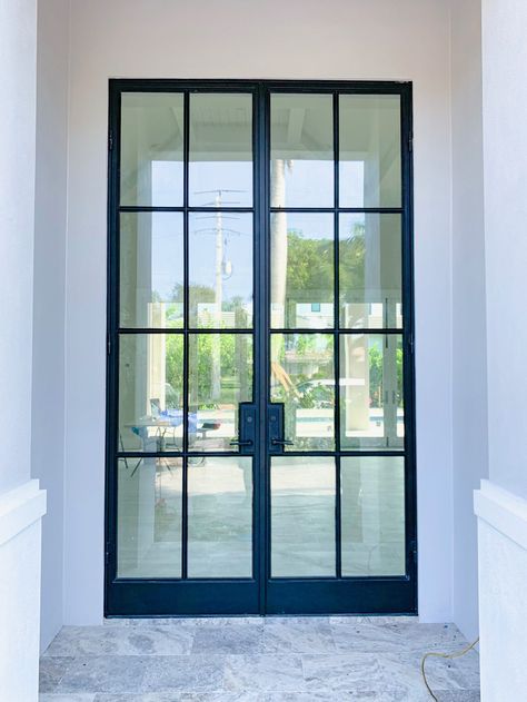 Urban Series | Suncoast Iron Doors Modern Spanish Farmhouse, Modern French Chateau, Aluminium French Doors, Wooden Door Entrance, Steel French Doors, Beach House Interior Design, French Doors Exterior, French Exterior, French Doors Patio