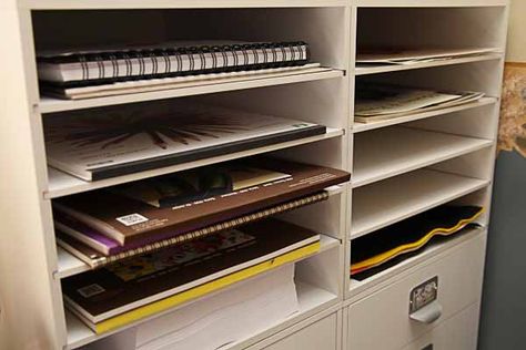 Art room storage ideas. Storage for sketch pads, paper and felt. Sketchbook Storage Ideas, Art Studio Paper Storage, Sketchbook Storage, Large Sketch Pad Storage, Water Color Storage, Art Material Storage, Flat Files Storage Art Studios, Art Studio Storage Storage Bins, Notebook Storage