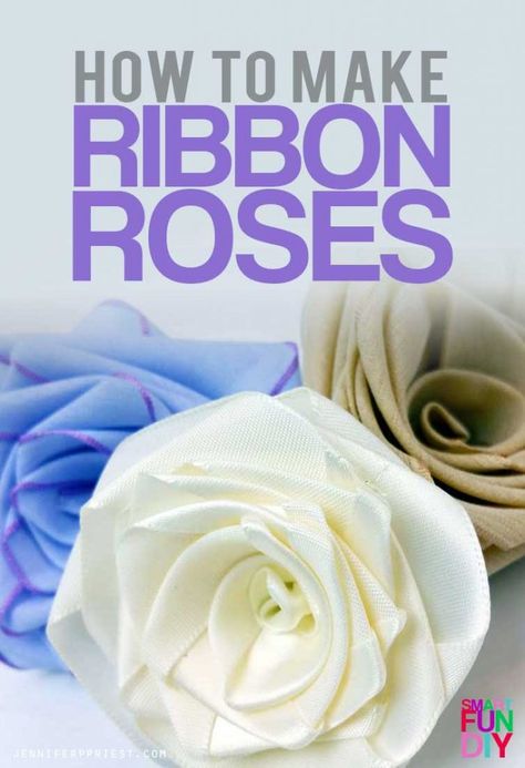 How to make ribbon roses using ANY ribbon - looks best with satin and cotton ribbon. Never buy flowers again - just MAKE your own!! with SmartFunDIY Ribbon Flowers Diy, Satin Ribbon Roses, Ribbon Flower Tutorial, Fabric Flower Tutorial, Felt Flower Headband, Cotton Ribbon, Mason Jar Crafts Diy, Ribbon Art, Fabric Flowers Diy