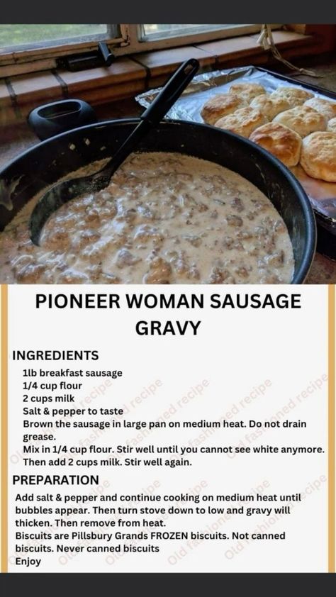 Pioneer Woman Sausage Gravy, Sausage Gravy Recipe, Gravy Ingredients, Pioneer Woman Recipes, Gravy Recipe, Sausage Gravy, Biscuits And Gravy, Recipes Casserole, Food Tasting