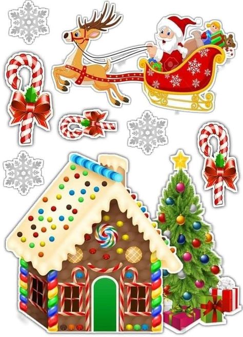 Christmas Stickers Printable, Christmas Cake Designs, Christmas Decoupage, Christmas Cake Topper, Christmas Topper, Birthday Cake Topper Printable, Diy Birthday Decorations, Christmas Drawing, Christmas Clipart