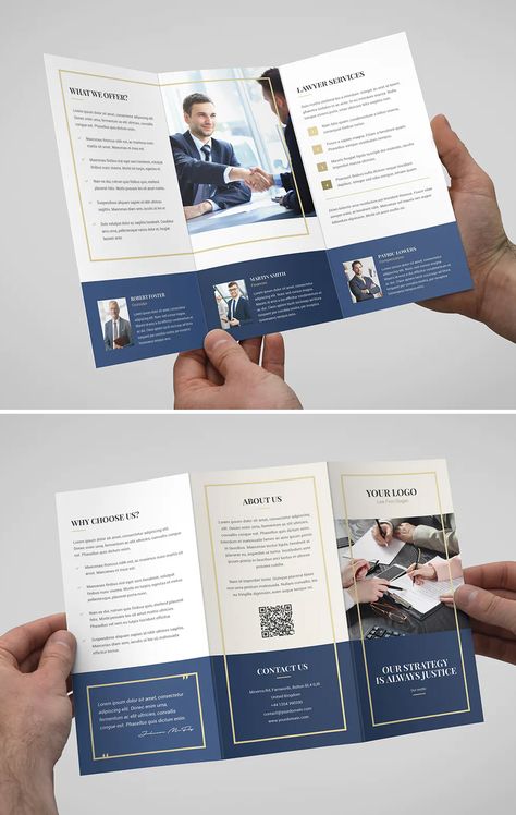 Law Firm Tri-Fold Brochure PSD Template Law Firm Branding, Brochure Psd, Brochure Inspiration, Creative Advertising Design, Logo Design Inspiration Branding, Fold Brochure, Company Brochure, Leaflet Design, Trifold Brochure Template