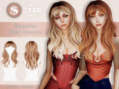 Sims 4 Wavy Hair Cc, Sims 4 Wavy Hair, Wavy Bangs, Wedding Hair Colors, Cute Bangs, Medieval Hairstyles, Wavy Hairstyle, Sims 4 Anime, Natural Wavy Hair