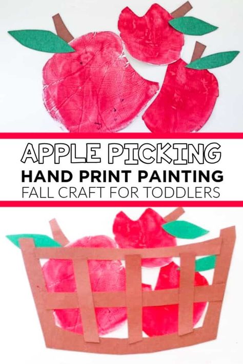 Apple Picking Hand Print Painting. Fall Crafts for Toddlers. Apple Picking Fun Apple Hand Print, Hand Print Painting, Fall Crafts For Toddlers, Diy Cinnamon, September Crafts, Craft For Toddlers, October Crafts, Quick And Easy Crafts, Easy Fall Crafts