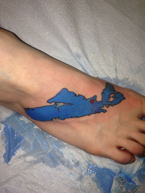 New tattoo, had a dolphin on my foot and got it covered with the Nova Scotia flag. The little heart is where my heart will always be, Pictou county Nova Scotia Tattoo Ideas, A Dolphin, New Tattoo, Maybe Someday, Get A Tattoo, Nova Scotia, Tattoo Art, Got It, The Valley