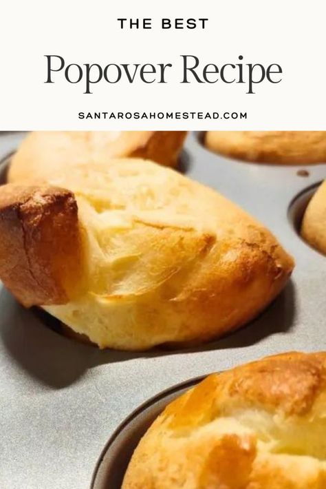 the best Popovers in a muffin pan Pinterest pin Popover Bread Recipe, Popovers Recipes Easy, Popovers In Muffin Tin, Easy Popover Recipe, Easy Popovers, Popover Pan, Popover Recipe, Budget Family Meals, Family Baking