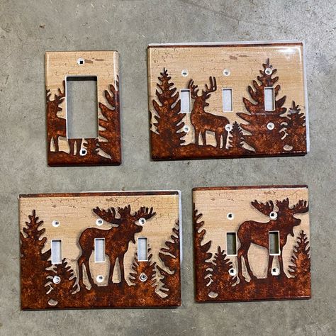 A Set Of Four Light Switch Covers. Brand New! Wildlife Silhouettes - Moose And Buck. Bought On Etsy. The Following Is From Their Listing: “Unbreakable Nylon Wall Plate.” And “Perfecting Her Process From Over 15 Years Of Experience, And Using Premium Materials, These Completely Covered, Hand Decoupaged Wall Plates, Comes Sealed With A Premium Brilliant, Non-Toxic, Odorless, High-Gloss Finish That Will Last A Lifetime And Can Easily Be Cleaned With A Non-Abrasive Cloth. With A Skilled Hand, All Excessive Material Is Trimmed And Removed From The Face, Edges, And Back Of The Cover To Ensure A Perfectly Flush Fit. And To Finish, All Mounting Screws Are Hand-Painted To Match.” Decorative Light Switch Covers, Princess House Crystal, Mickey Balloons, Disney Sea, Beach Festival, Waxing Kit, Wall Plates, Movie Props, Switch Covers