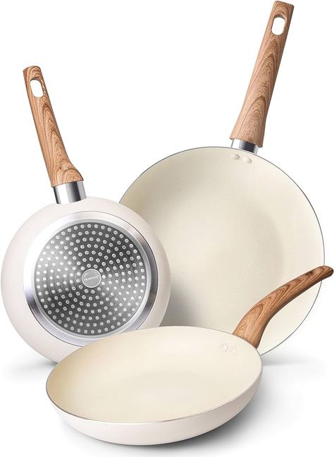 nuovva Induction Hob Pan Set – 3pcs Non Stick Chefs Pans – Kitchen Cream Granite Frying Pan Set – Kitchen Cookware 20cm, 24cm and 28cm : Amazon.co.uk: Home & Kitchen Kitchen Cream, Non Stick Cookware, Kitchen Pans, Fry Pan Set, White Pot, Induction Hob, Pots And Pans Sets, Cooking Pan, Pan Set