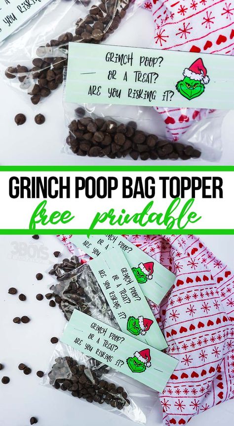 Grinch Poop Printable Treat Bag Topper Grinch Goody Bags, Grinch Poop Printable Free, Grinch Poop, Grinch Christmas Cards, Snowman Poop, Candy Bar Covers, Best Holiday Movies, Grinch Party, Bag Topper