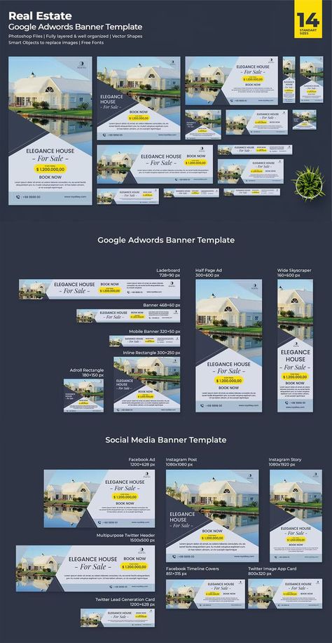 Real Estate Google Ads Banners Template PSD Banner Real Estate Design, Web Ads Banner Ad Design, Google Banner Design, Real Estate Banner Design, Google Display Ads, Google Ads Banner, Cover Header, Google Banner Ads, Adwords Banner