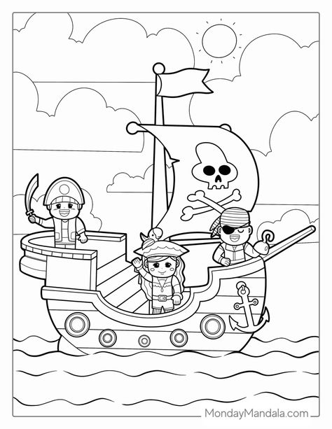 18 Pirate Ship Coloring Pages (Free PDF Printables) Dollar Store Pirate Decorations, Pirate Ship Coloring Page Free Printable, Paper Pirate Ship, Ships Coloring Pages, Pirate Activity Sheets, Pirate Coloring Pages Free Printable, Ship Coloring Pages, Halloween Pirates, Beautiful Coloring Pages