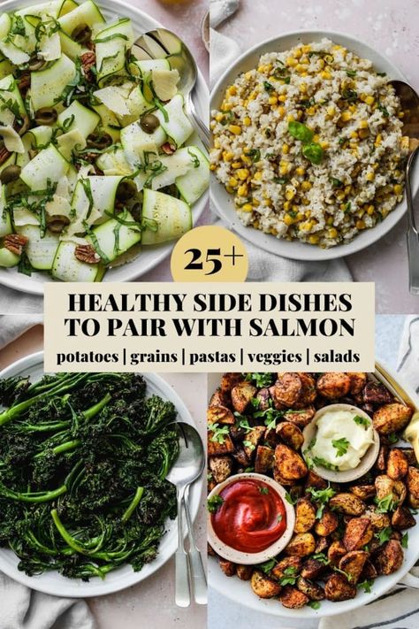 Easy Salmon Side Dishes, Salmon Side Dishes Ideas Healthy, Healthy Salmon Sides Dishes, Vegetable Side Dishes With Salmon, Entree And Side Ideas, Healthy Winter Side Dishes, Salmon Burger Side Dish, Salmon Recipes With Sides, Healthy Sides With Salmon