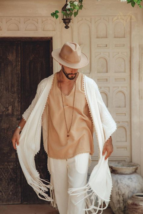 Boho Shirt for Men Raw Cotton Handmade Mens Bohemian - Etsy White Boho Men Outfit, Men's Bohemian Fashion, Boho Outfits Men Bohemian, Bohemian Men Outfit, Bohemian Clothes Men, Bohemian Attire For Men, Boho Outfit Men, Bohemian Outfits For Men, Boho Mens Fashion