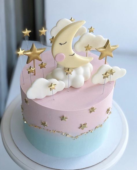 Twinkle Twinkle Gender Reveal Cake, Gender Reveal Cake Twinkle Little Star, Two The Moon Cake Girl, Twinkle Little Star Baby Shower Cake, Minimalist Gender Reveal Cake, Twinkle Star Cake, Twinkle Cake, Moon Baby Shower Cake, Twinkle Twinkle Little Star Cake