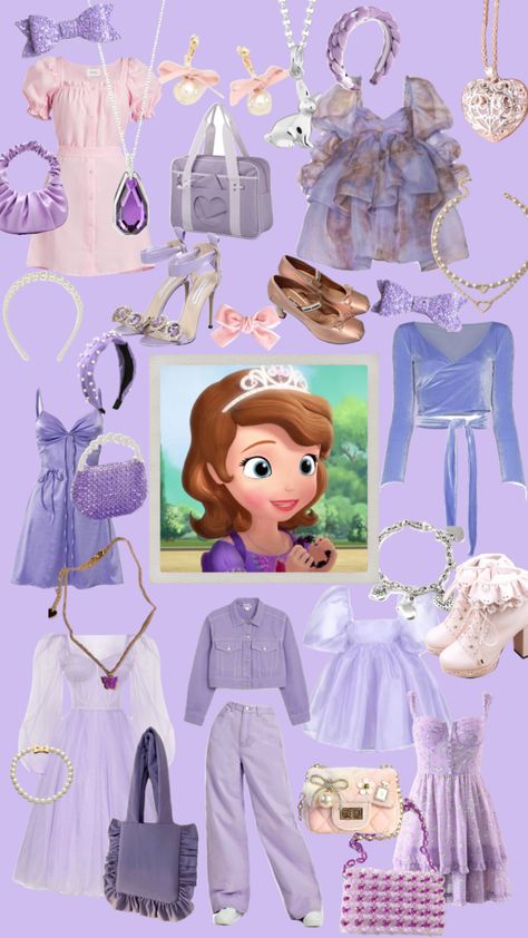 Sofia The First Halloween Costume Teens, Sofia The First Inspired Outfit, Disney Princess Lookbook, Sofia The First Costume Teens, Sofia The First Halloween Costume, Sofia The First Outfit, Purple Costume Ideas, Cartoon Characters Outfits Ideas, Sofia The First Costume