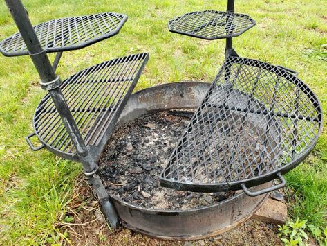 Click this image to show the full-size version. Outdoor Fire Pit Cooking, Outdoor Fire Pit Grill, Fire Pit Cooking Ideas, Bbq Fire Pit Ideas, Diy Fire Pit Grill Ideas, Cooking Fire Pit, Bbq Fire Pit, Steel Fire Pit Ideas, Diy Fire Pit For Cooking