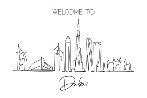 Dubai Doodle, Dubai Drawing, City Line Art, Dubai Map, Dubai Buildings, One Continuous Line Drawing, City Outline, Tunnel Design, Skyline Drawing