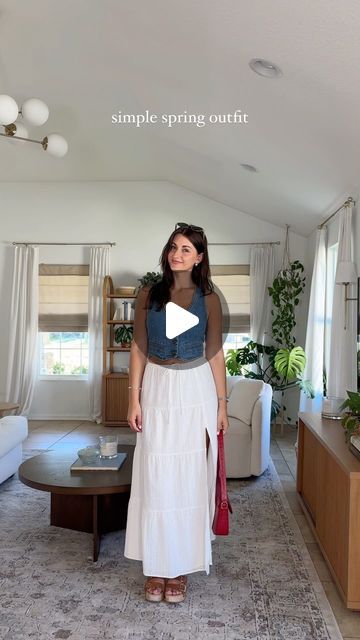 159K views · 11K likes | Kristine Dalton on Instagram: "white maxi skirt & denim vest 🤝🏻 outfit linked on my LTK & April links highlight or comment “link” and I’ll dm you 🤍 (don’t forget to check your message requests)   skirt @greybandit code: KRISTINE15  #springoutfit #outfitoftheday #maxiskirt #denimvest #springfashion" Maxi Skirt Denim, Denim Vest Outfit, Simple Spring Outfits, White Maxi Skirt, White Maxi Skirts, Maxi Skirt Outfits, Instagram White, Skirt Denim, Jean Vest