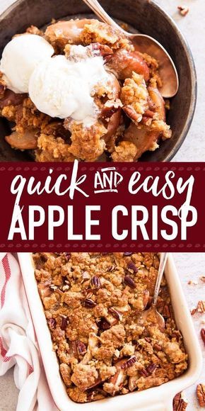 If you want to make the best quick apple crisp - your search is over. This easy recipe is absolutely foolproof and so scrumptious! The simple topping is made with butter, sugar, flour and oatmeal. The apple filling is spiced up with cinnamon and bakes up Quick Apple Crisp, Sugar Free Apple Crisp, Apple Crisp Without Oats, Apple Crisp Dessert, Best Apple Crisp Recipe, Easy Apple Crisp, Crisp Desserts, Best Apple Crisp, Oatmeal Toppings