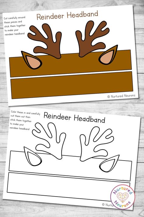 Any little learners want to dress as a reindeer this Halloween?Then why not check out this awesome DIY reindeer antler craft. These printable paper reindeer crown templates will turn them into cute deers in moments. There's color and black and white templates for this simple Christmas craft and you can get them over at Nurtured Neurons! #Reindeers #ReindeerCrafts #Antlers #DIYToys #KidsDiy #SimpleCrafts #PreschoolCrafts #ChrismtasActivities #EasyCrafts #ChristmasCrafts #DIYCostumes Reindeer Ears Headband, Reindeer Diy Costume, Reindeer Costume Diy, Diy Reindeer Antlers, Reindeer Antlers Template, Diy Reindeer Costume, Christmas Craft Templates, Diy Antlers Headband, Deer Antler Crafts Diy