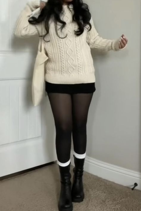 Thanks Outfits Thanksgiving, Warm Stockings Outfit, Shorts With Tights Outfit Winter, Cute Fall Outfit Inspo 2024, Thanksgiving Party Outfits, Fall And Winter Outfits 2024, Winter Movie Date Outfit, Winter Outfits Black Boots, Friends Giving Outfit Ideas