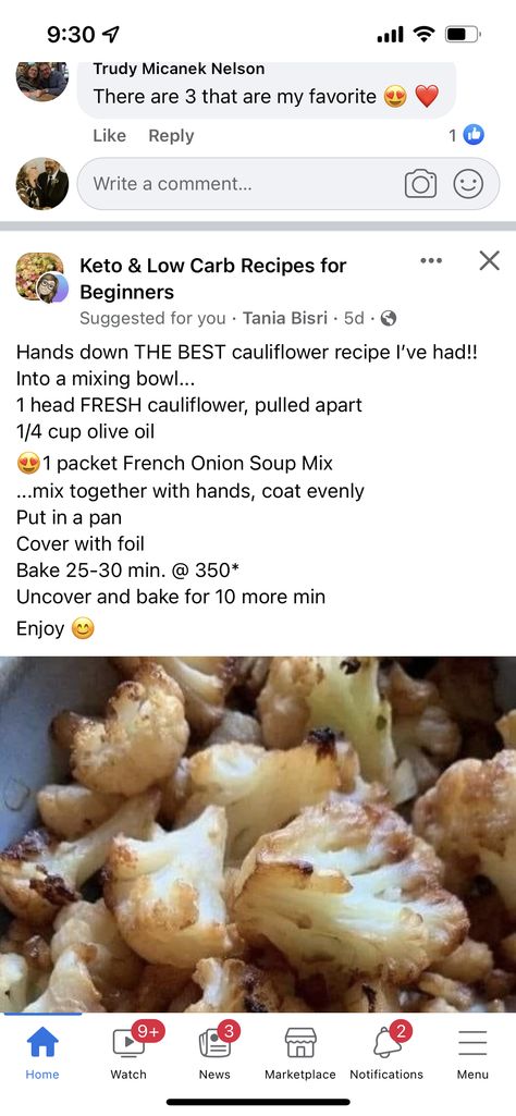 Soup Cauliflower, Best Cauliflower Recipe, Lean And Green Meals, Keto Side Dishes, Bariatric Recipes, Keto Recipes Dinner, Onion Soup Mix, Veggie Side Dishes, French Onion Soup