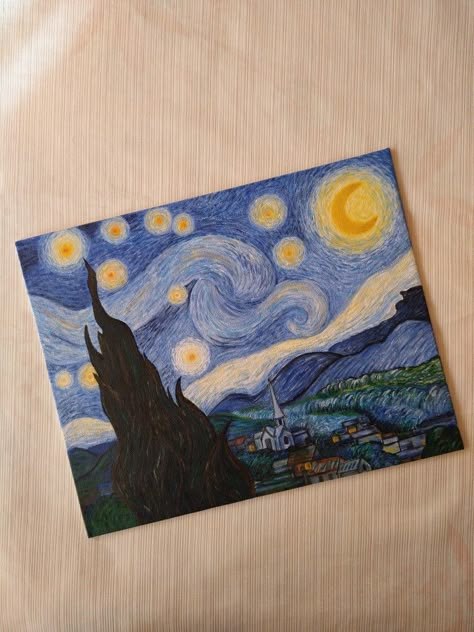 فنسنت فان جوخ, Doddle Art, Starry Night Art, Arte Van Gogh, The Starry Night, Cute Canvas Paintings, Art Drawings Sketches Pencil, Mandala Artwork, Canvas Painting Designs