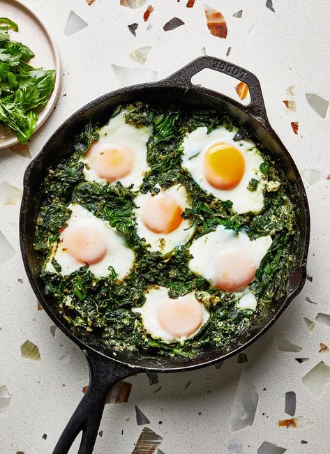 This Green Shakshuka Is the Most Satisfying Way to Eat Two Pounds of Greens | Bon Appétit Goop Recipes, Green Shakshuka, Shakshuka Recipes, Impressive Recipes, Breakfast For Dinner, One Pot Meals, Leeks, Food Design, Brunch Recipes