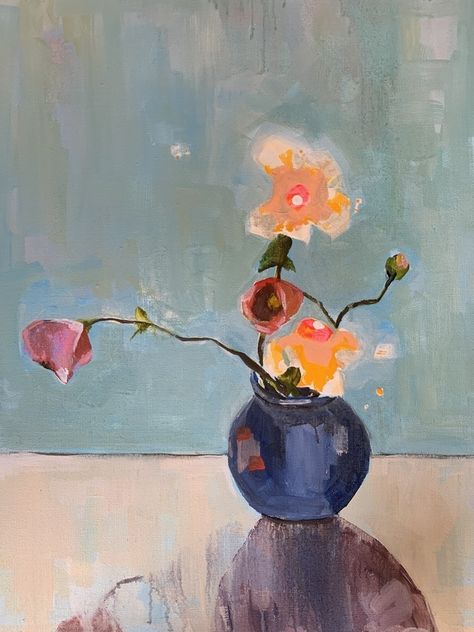 Flowers In Vase Painting, Artfully Walls, Flowers Vase, Artist Wall, Abstract Art Inspiration, Gallery Wall Decor, Watercolor Flowers Paintings, Blue Vase, Wall Arts