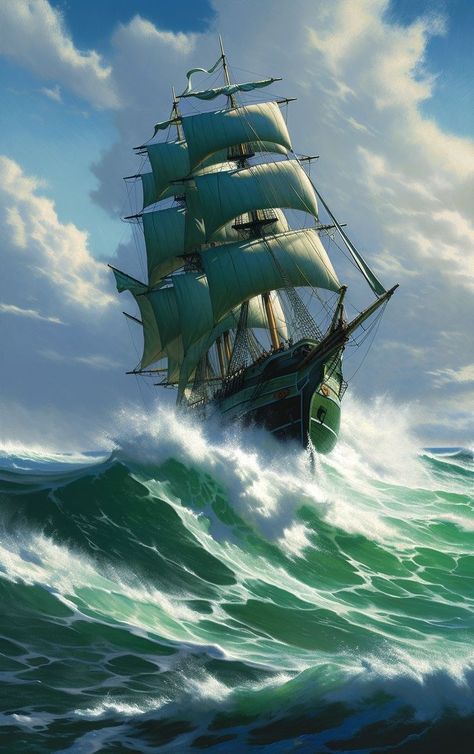 Ghost Ship Art, Pirate Ship Art, Ocean Landscape Painting, Old Ship, Navi A Vela, Old Sailing Ships, Pirate Art, Tsukishima Kei, Rough Seas