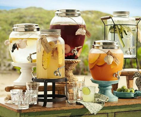 Great idea Mason Jar Drink Dispenser, Drink Dispenser Stand, Wedding Drink Bar, Sangria Bar, Beverage Stations, Mason Jar Drinks, Drink Stations, Beverage Station, Beverage Bar