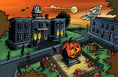 Halloween Town Wallpaper, Halloween Town Movie, Town Wallpaper, Town Drawing, Halloween Desktop Wallpaper, Collection Ideas, About Halloween, Wallpaper Halloween, Background Drawing