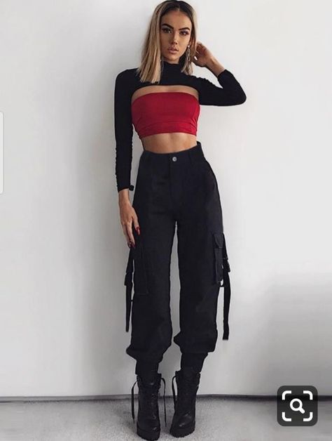 High Waist Cargo Pants, Pakaian Hipster, Cargo Pants For Women, Waist Cargo Pants, Hipster Outfits, Swag Style, Black Women Fashion, Going Out Outfits, Cargo Pants Women