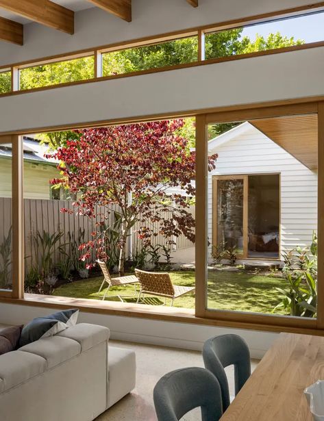 How A Lush Central Courtyard Transformed A California Bungalow Bungalow Garden, Kaufmann House, Californian Bungalow, Weatherboard House, California Bungalow, James Hardie, Japandi Design, Bungalow Homes, Melbourne House