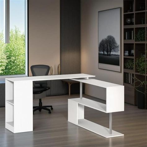 360° Rotating Corner Computer Desk - Bed Bath & Beyond - 39636968 Desk Bed, L Shape Desk, Corner Computer Desk, Home Office Furniture Desk, Cubby Storage, Wood Product, Gamer Room, Bed Desk, Office Furniture Desk