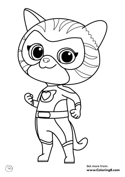 Ginny from Superkitties coloring page Super Kitty Coloring Page, Super Kitties Coloring Page, Kitten Coloring Pages Free Printable, Bluey Coloring Pages, Superhero Craft, Kitten Coloring Pages, Super Kitties, Behavior Board, Kitty Coloring Pages