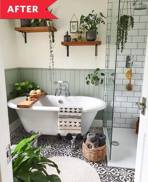 Cottage Bathroom, White Floor, Subway Tiles, Bathroom Inspiration Decor, Upstairs Bathrooms, Bathroom Redo, Painted Paneling, Green Bathroom, Bathroom Renos