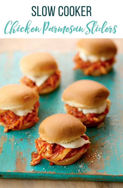 Slow Cooker Chicken Sliders, Chicken Parmesan Sliders Recipe, Chicken Parm Sliders, Chicken In The Slow Cooker, Parmesan Sliders, Chicken Parmesan Sliders, Chicken Freezer Meals, Thriving Home, Delicious Slow Cooker Recipes