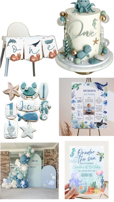 Oneder The Sea 1st Birthday Decorations, Ocean Theme First Birthday, Oneder The Sea, Surf Birthday, Ocean Birthday Party, Ocean Birthday, Under The Sea Theme, First Birthday Party Themes, Baby E