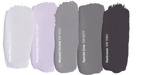 Your Go-To Color Theory Guide | Tinted by Sherwin-Williams Purple Grey Paint Color Sherwin Williams, Sherwin Williams Purple, Sherwin Williams Purple Paint Colors, Purple Grey Paint Color, Grey Purple Paint, Gray Paint Colors Sherwin Williams, Purple Paint Colors, Sherwin Williams Gray, Different Design Styles