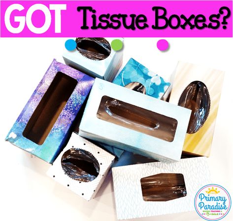 Tissue Paper Box Diy, Reuse Boxes Diy Projects, Tissue Box Activities, Tissue Box Crafts For Kids, Repurpose Tissue Box Upcycling, Kleenex Box Crafts, Tissue Box Hacks, Shoe Box Lids Made Into Oicture, Recycle Material