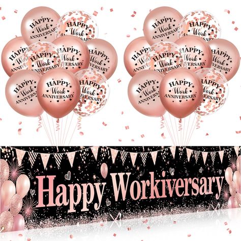 PRICES MAY VARY. 🎊Complete Thank You Set: This pack includes 1 large rose gold Happy Work Anniversary banner measuring 98 x 18 inches and comes with 18pcs 12inch latex balloons with Happy Work Anniversary patterns. Elevate your gratitude with our We appreciate you banner set ✨Ideal for an Anniversary Party: These Happy Work Anniversary decorations are numerous and beautifully designed, happy workiversary garden banners with shiny party elements and balloons with workiversary themed logos add to 30 Year Work Anniversary Ideas, Happy Workiversary, Office Birthday Decorations, Happy Work Anniversary, 48th Anniversary, Party Elements, Company Anniversary, Anniversary Banner, Brown Quotes