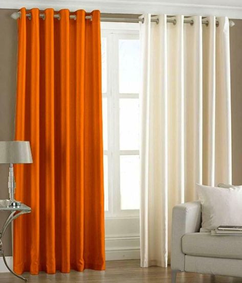 Art of Curtain Design Tips Styles Orange Curtains Living Room, Color Block Curtains, Orange Curtains, Cream Curtains, Latest Living Room Designs, Living Room Tv Unit Designs, Living Room Setup, Textured Panels, Plain Curtains