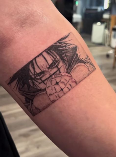 Anime Tattoos Manga Panel, Anime Elbow Tattoo, Anime Themed Tattoos, Arm Tattoos Anime, Choso Jjk Tattoo, Choso Tattoo Art, Inner Arm Tattoo Women, Anime Tattoo Designs Drawings, A Silent Voice Tattoo