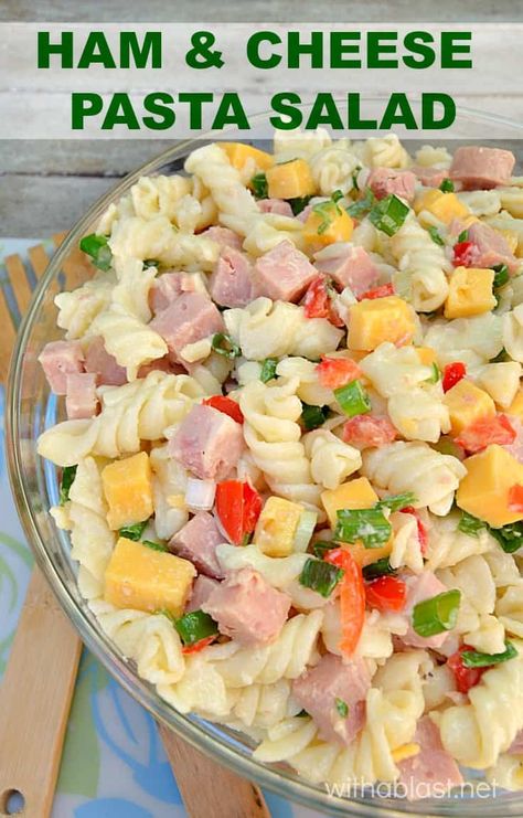 Ham And Cheese Pasta Salad, Cheese Pasta Salad, Ham Pasta Salad, Salad With Ham, Ham And Cheese Pasta, Cheese Salad Recipes, Cheese Ideas, Ham Salad Recipes, Salad Appetizer Cups