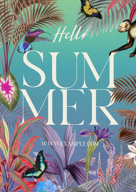 Hello summer poster template, editable design | premium image by rawpixel.com / ton Tropical Poster, Summer Poster, Collage Vintage, Awesome Designs, Vintage Collage, Template Ideas, Best Templates, Party Flyer, Summer Art