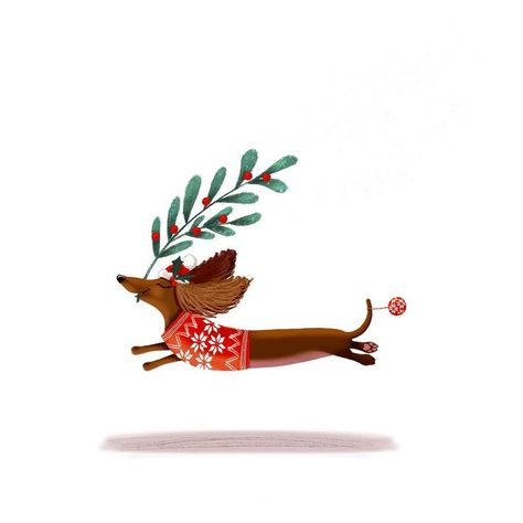 Dog Christmas Illustration, Christmas Animals Illustration, Deb Hudson, Christmas Dog Drawing, Drawing Dachshund, Christmas Dog Illustration, Santa Jokes, Doxie Art, Dachshund Illustration